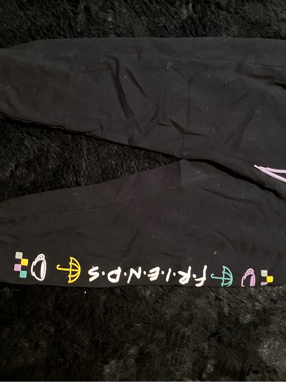 Black 'Friends' Logo Lounge Pants with Multicolor Icons